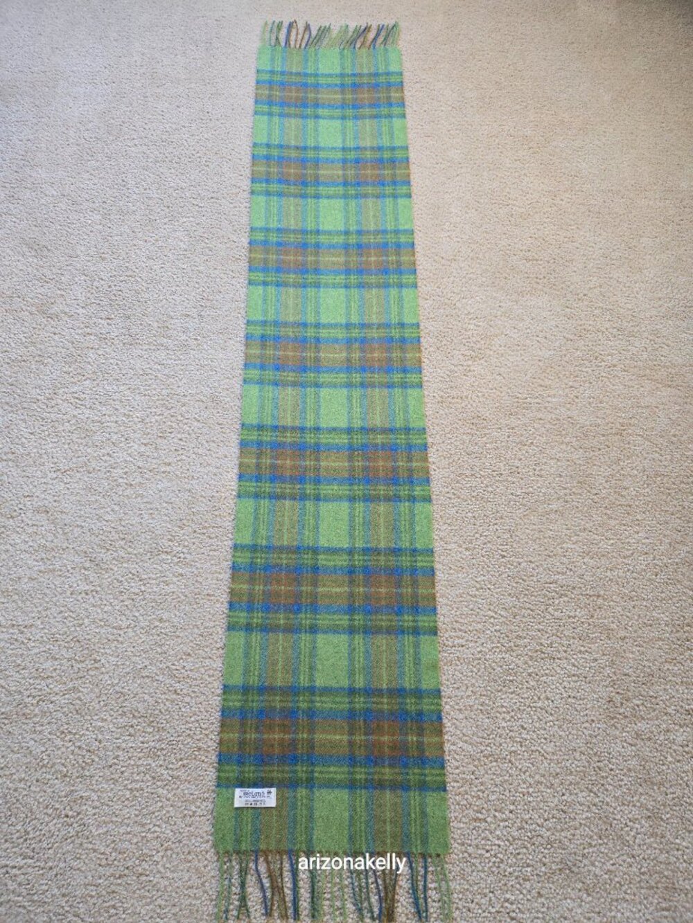 NWOT Lambswool Scarf John Hanly Ireland Plaid Wool Green Blue Brown - Picture 4 of 10
